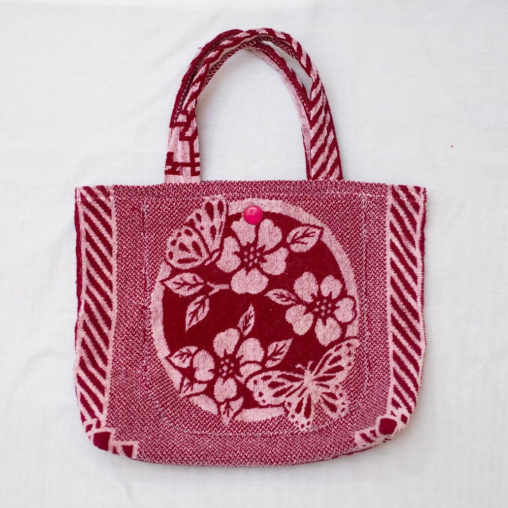 Purple Butterfly Vintage Handmade Towel Tote - Picture 2 of 10